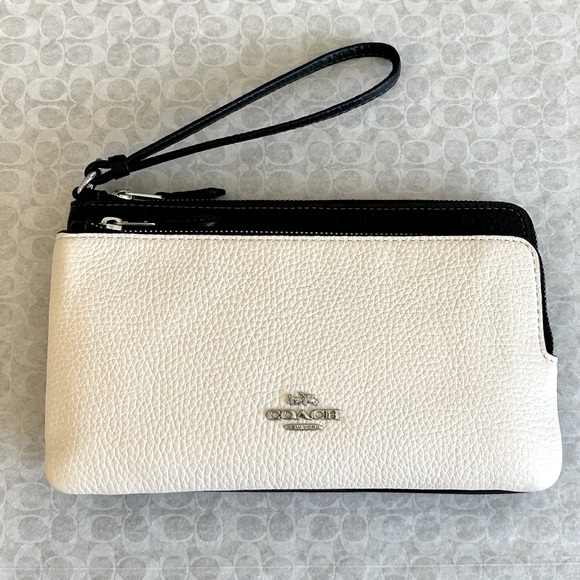 NWT COACH DOUBLE ZIP LARGE WALLET WRISTLET CF447 SV/CHALK BLACK MULTI $198 - Picture 2 of 14